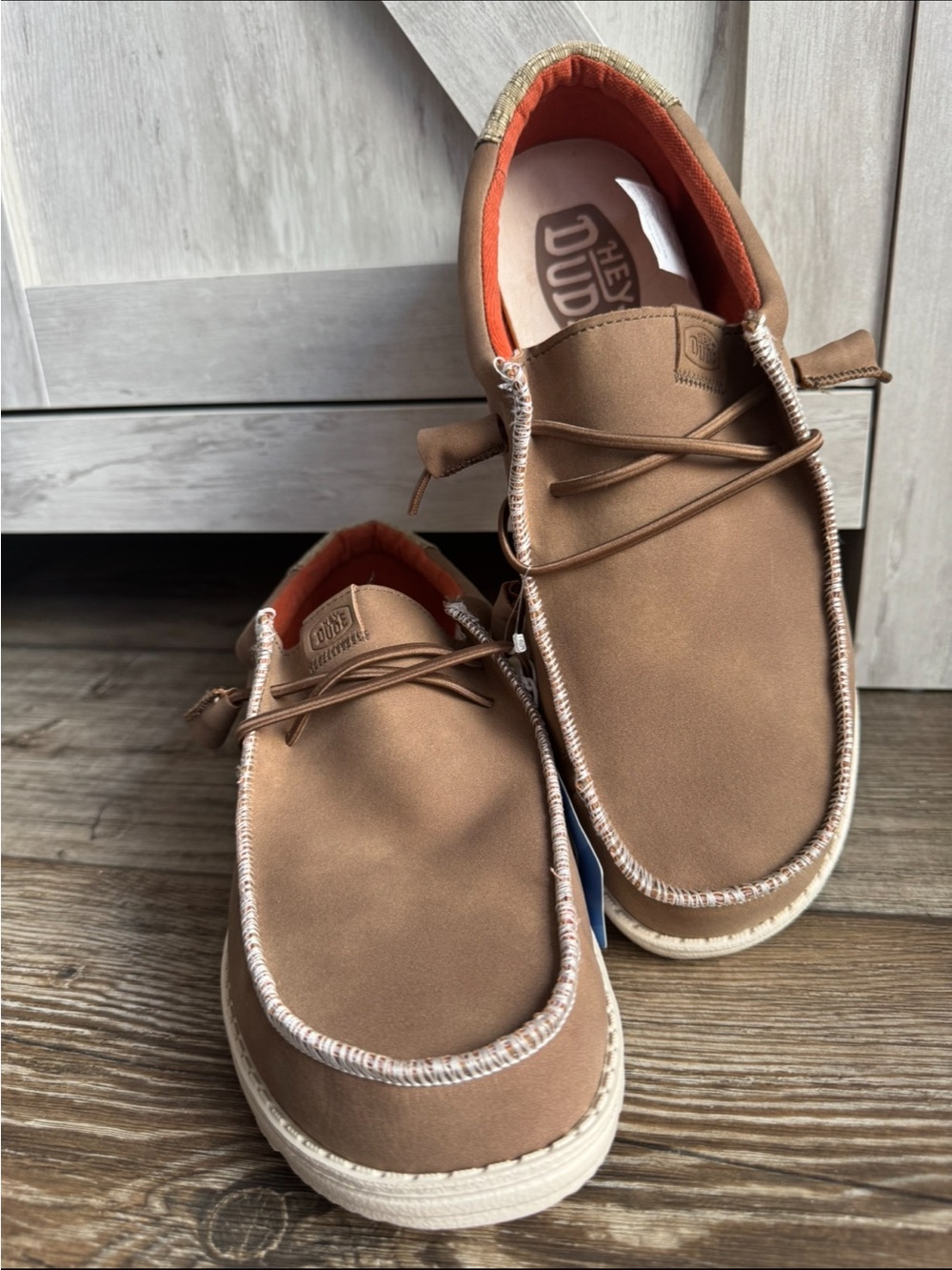 NWT- Hey Dude Fabricated Leather in Tan Slip-On Loafers